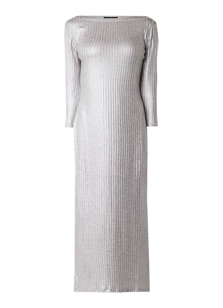 Diesel D-Verony ribgebreide maxi-jurk met glansdraad zilver