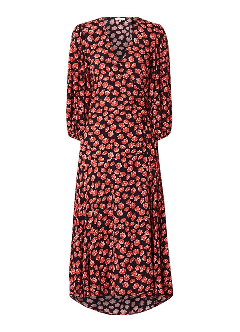 Ganni Lindale maxi-wikkeljurk van crÃªpe met bloemendessin rood