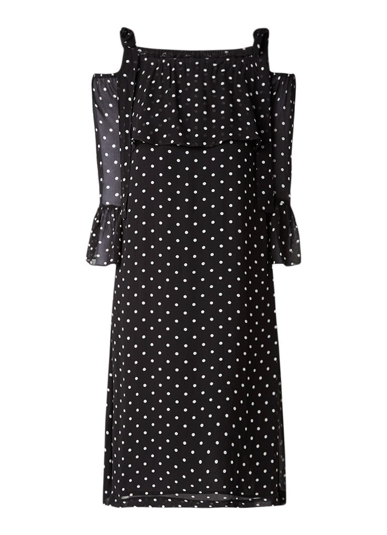 Ganni Monette Georgette cold shoulder tuniekjurk met polkadots zwart