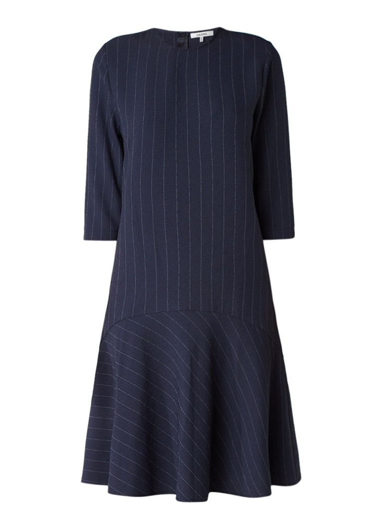 Ganni Clark A-lijn jurk met krijtstreep donkerblauw