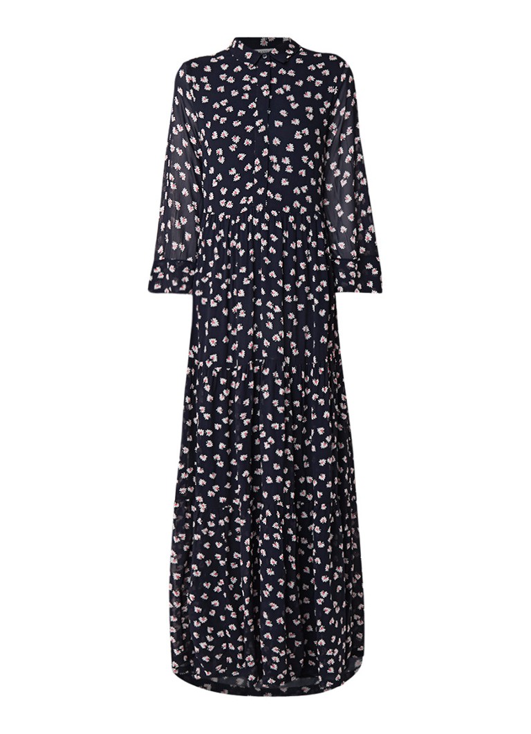 Ganni Rometty Georgette maxi-jurk met bloemendessin donkerblauw