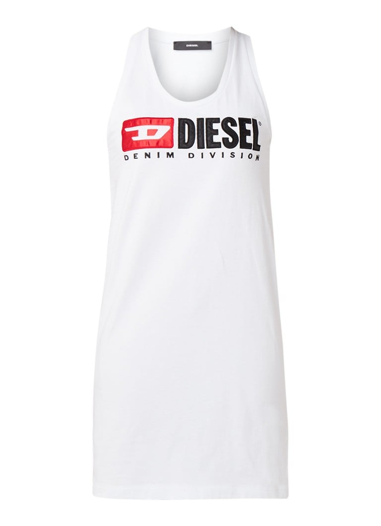 Diesel T-Silk mouwloze jurk van jersey met merkapplicatie wit