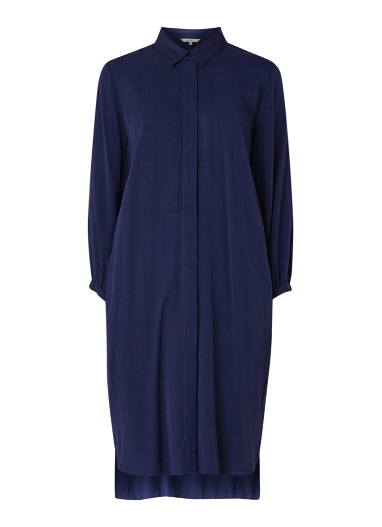 Sandwich Blousejurk met blinde knoopsluiting en strikmanchet donkerblauw