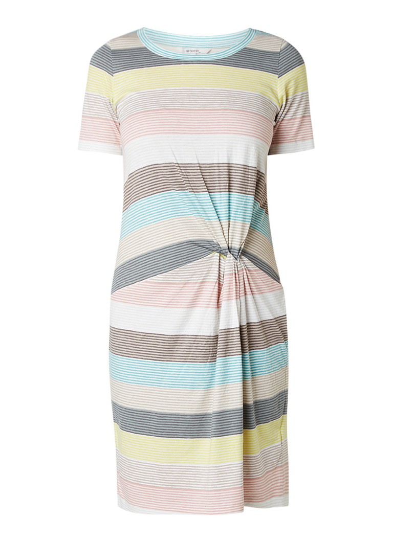 Sandwich Gestreepte T-shirt jurk met gedraaid detail multicolor