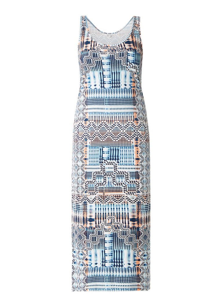 Sandwich Mouwloze maxi-jurk met grafisch dessin blauw