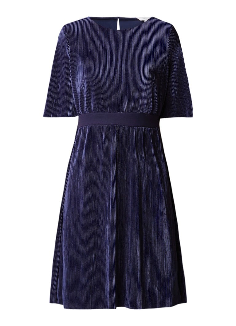 Sandwich Jurk met plissé en keyhole sluiting donkerblauw