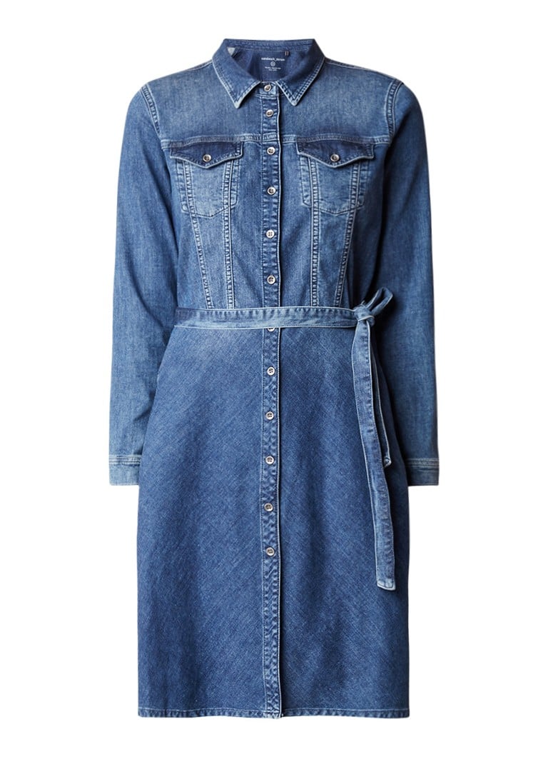 Sandwich Denim jurk met strikceintuur indigo