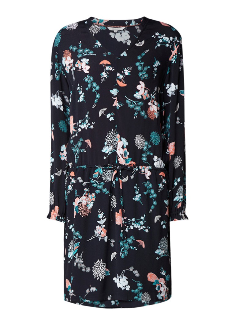 Sandwich Tuniekjurk van crêpe met bloemendessin donkerblauw