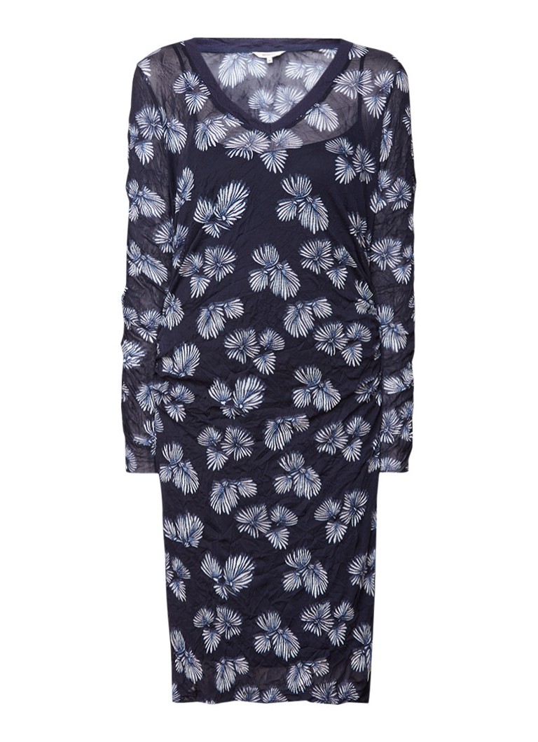 Sandwich Crinkle mesh jurk met dessin donkerblauw