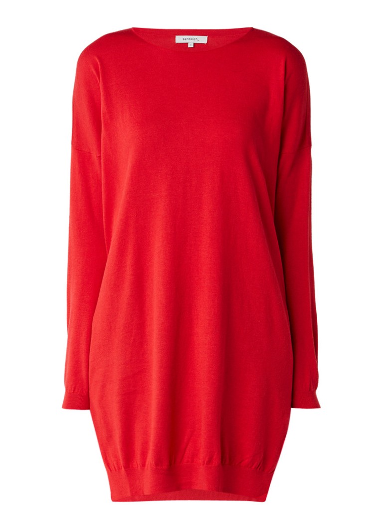 Sandwich Fijngebreide loose fit trui-jurk in katoenblend rood