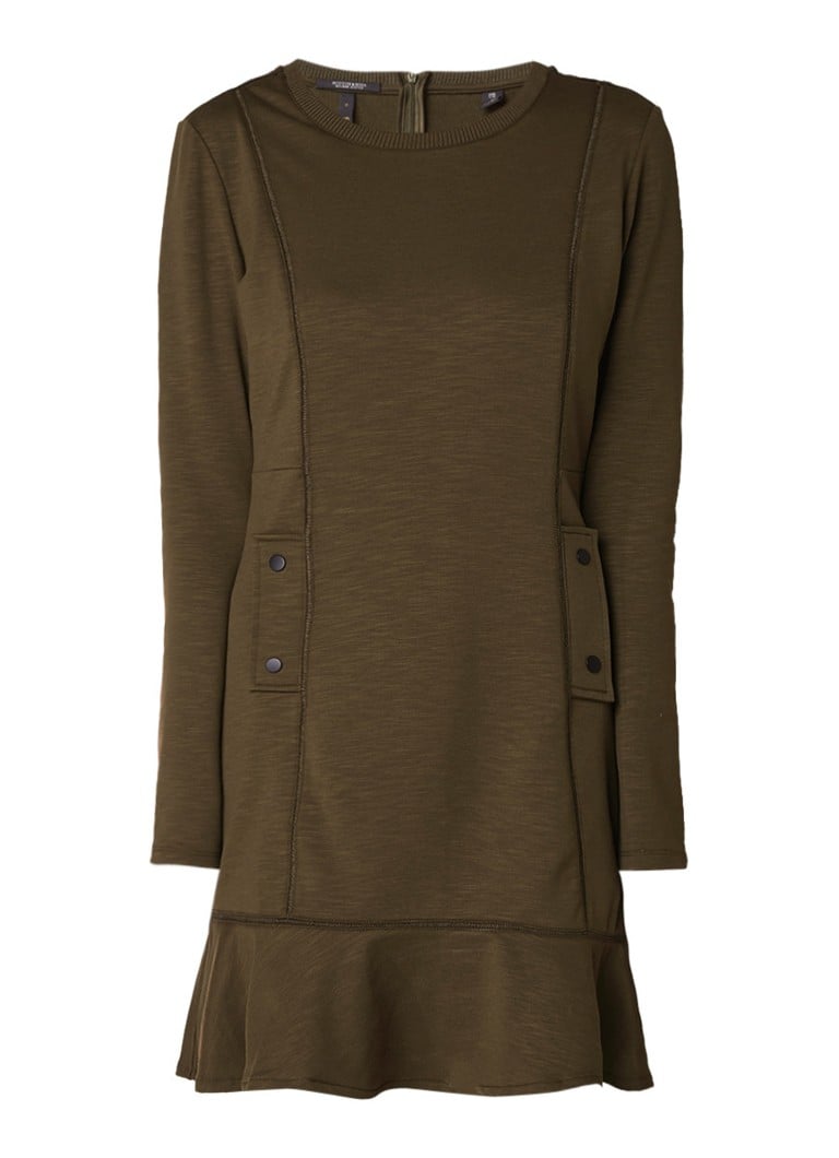 Scotch & Soda Sweaterjurk met volant en siernaad khaki