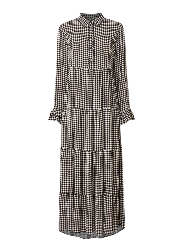 Ganni Maxi-jurk van crÃªpe met gingham dessin zwart