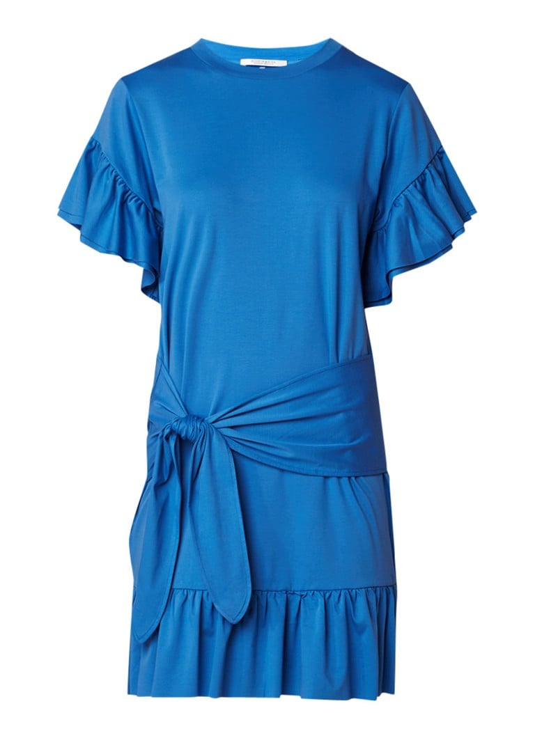 Scotch & Soda T-shirt jurk met volant en strikdetail middenblauw