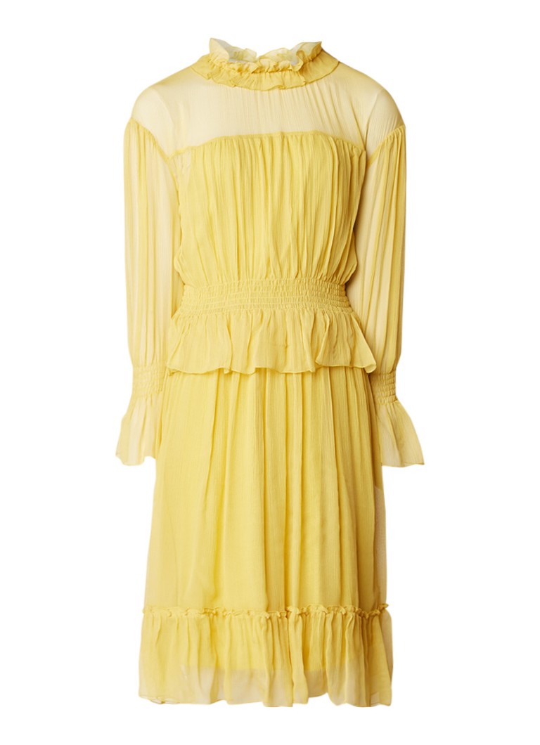 See By ChloÃ© A-lijn jurk van zijde met ruches en strikdetail okergeel