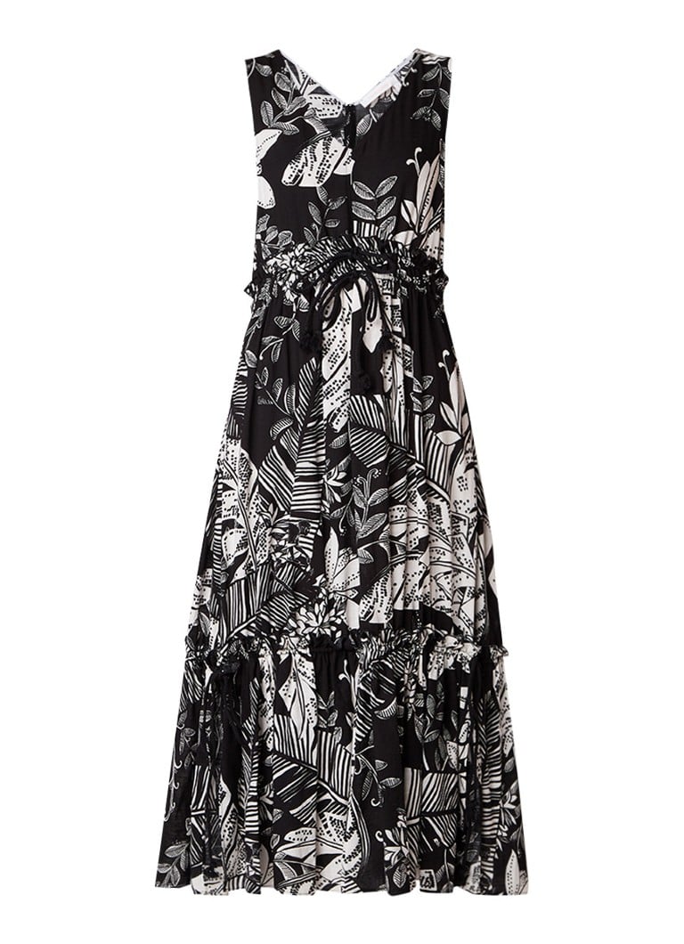 See By ChloÃ© Maxi-jurk met ruches en print van bladeren zwart