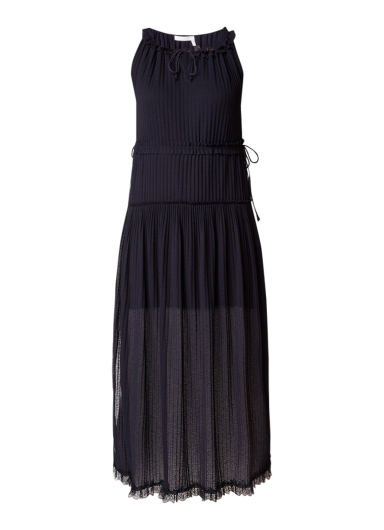 See By ChloÃ© Maxi-jurk met ruches en detail van kant donkerblauw