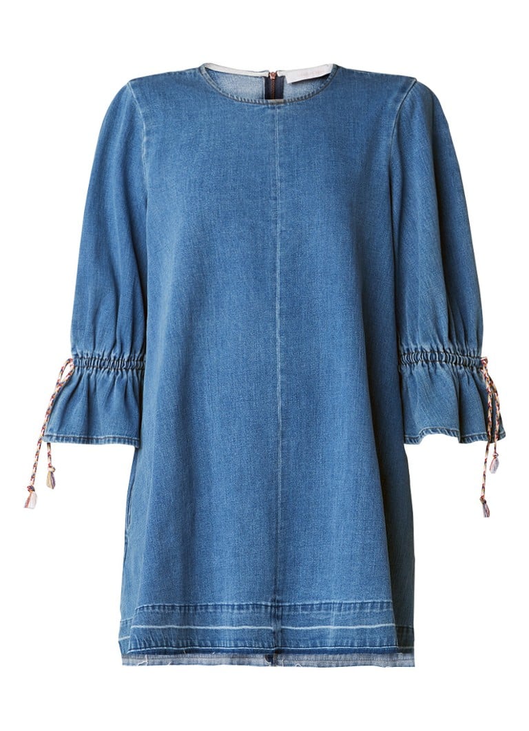 See By Chloé A-lijn jurk van denim met volantmouw indigo