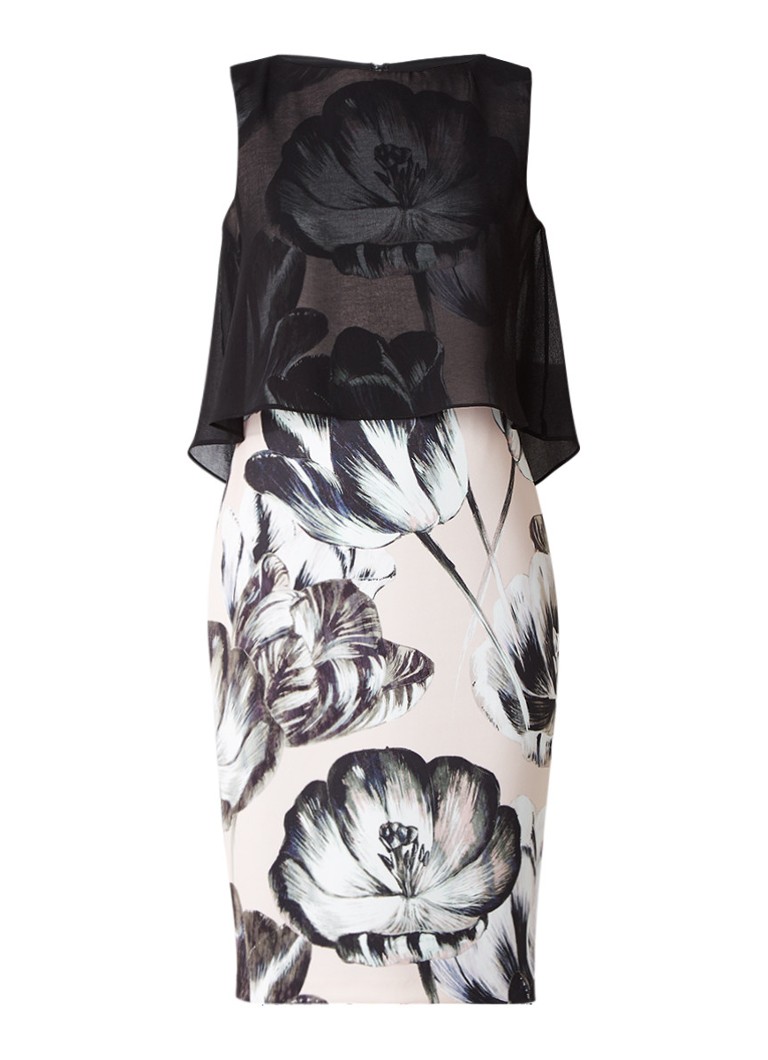 Phase Eight Kiera kokerjurk met bloemendessin en chiffon overlay zwart