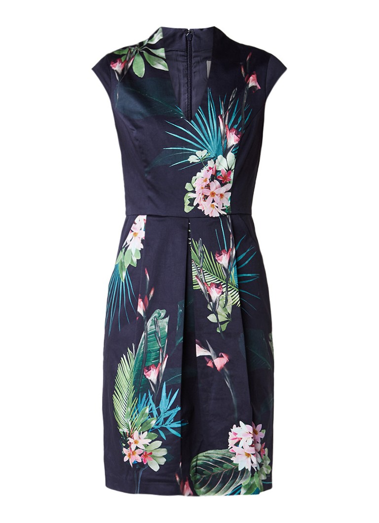 Phase Eight Mila getailleerde jurk met botanisch dessin donkerblauw