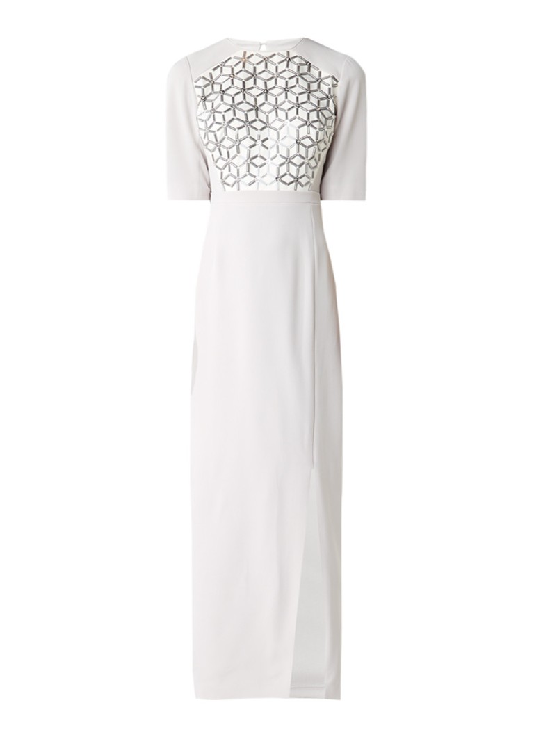 Phase Eight Hetty lange jurk met kraalversiering lichtgrijs