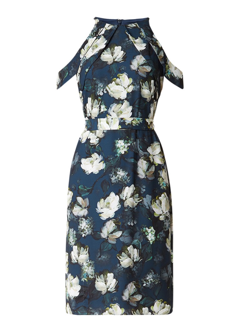 Phase Eight Kendra cold shoulder midi-jurk met bloemendessin donkerblauw