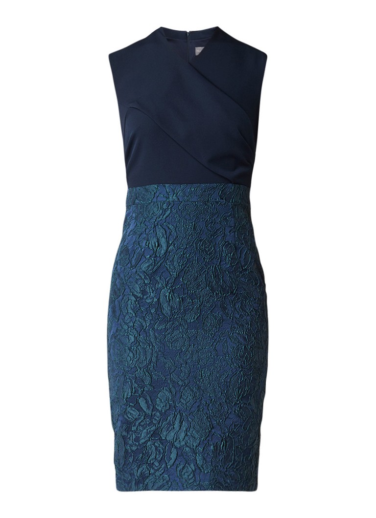 Phase Eight Jacqueline jacquard midi-jurk met overslag donkerblauw