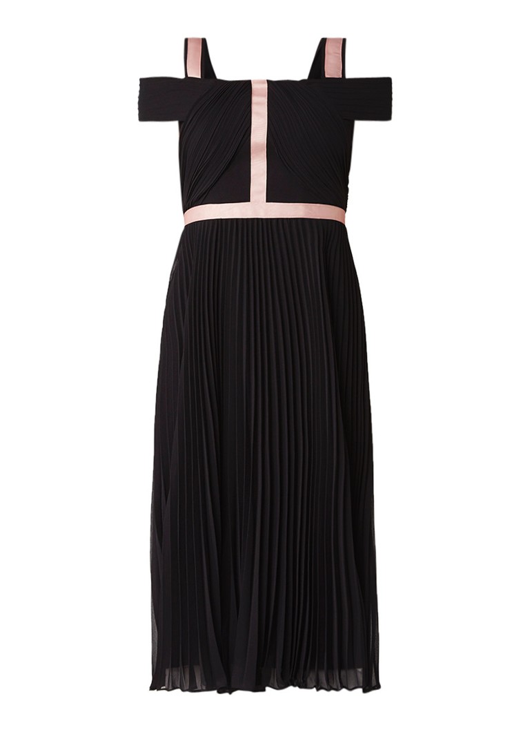 Phase Eight Alania cold shoulder plisséjurk met contrast zwart