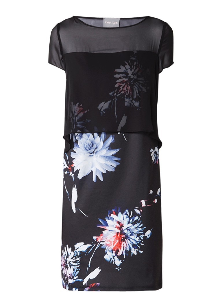 Phase Eight Osaka jurk met overlay en bloemendessin donkerblauw