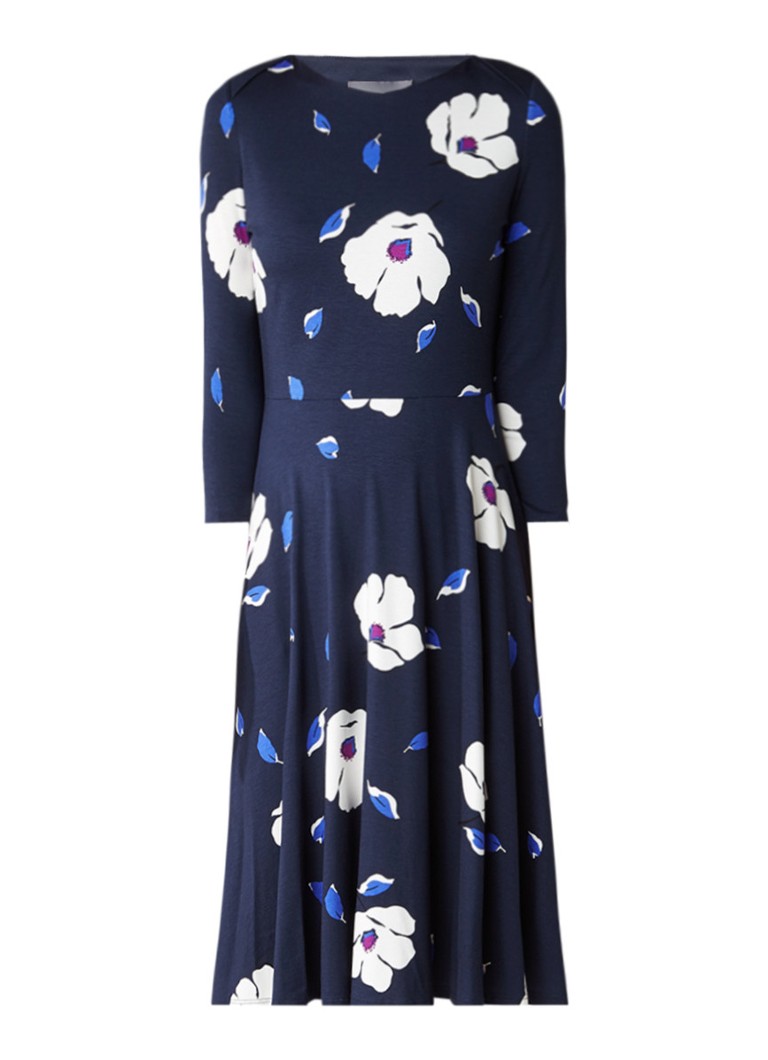 Phase Eight Cassie midi-jurk in bloemendessin donkerblauw