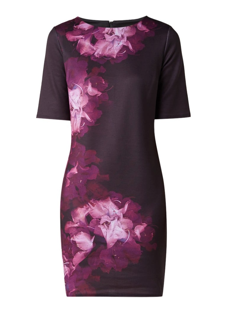 Phase Eight Davina midi-jurk met bloemendessin aubergine