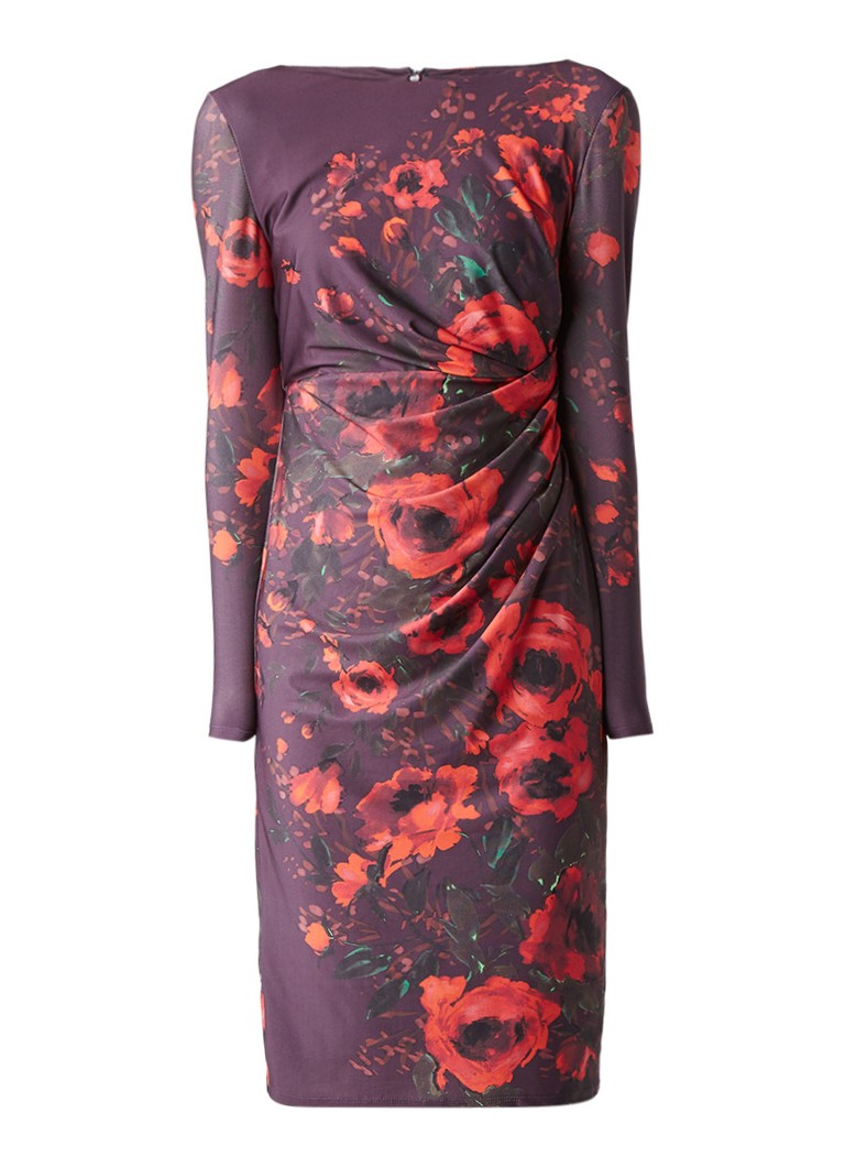 Phase Eight Wilhelmina midi-jurk met draperie en bloemendessin aubergine