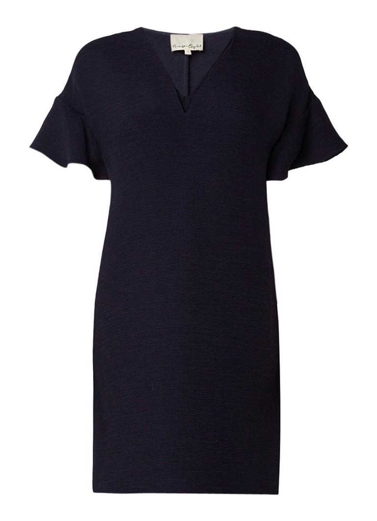 Phase Eight Vivian ribgebreide midi-jurk met volant donkerblauw