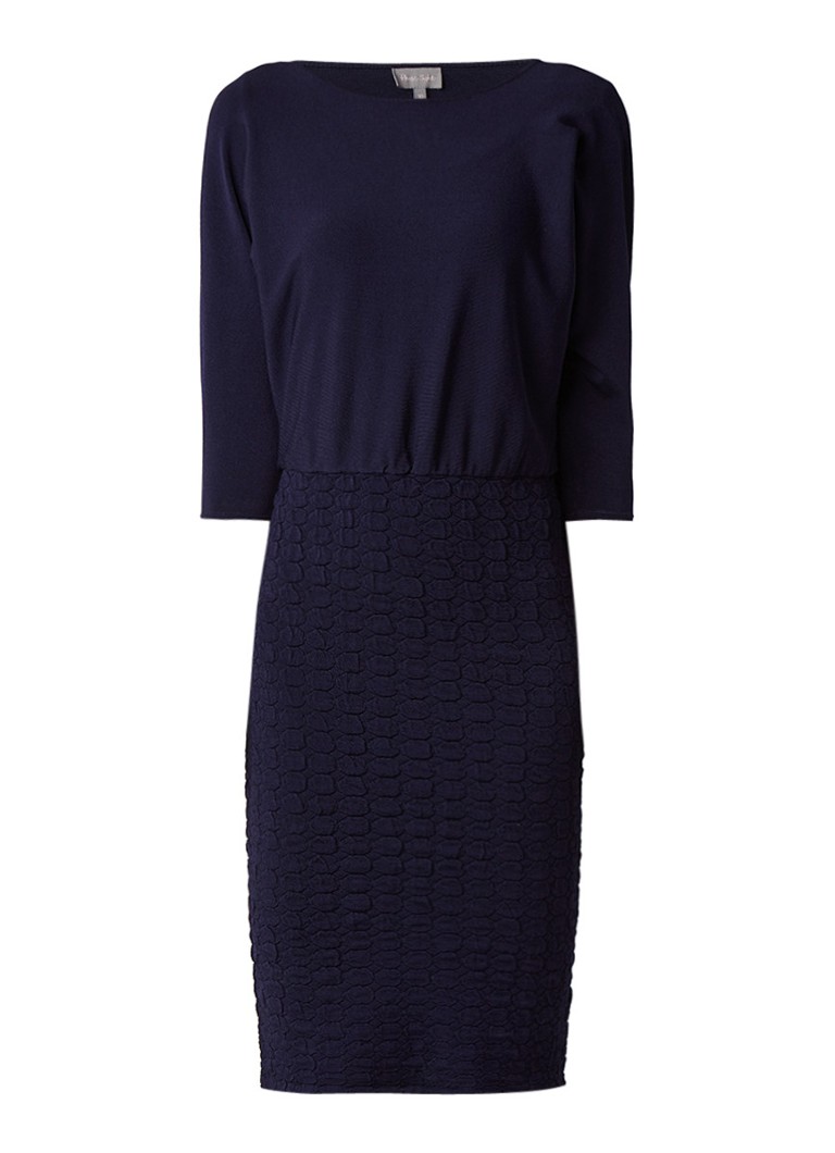 Phase Eight Adele fijngebreide midi-jurk met structuur donkerblauw