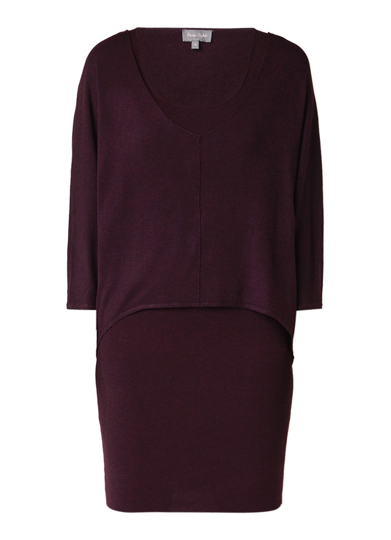 Phase Eight Carmen midi-jurk met overlay en deelnaad aubergine