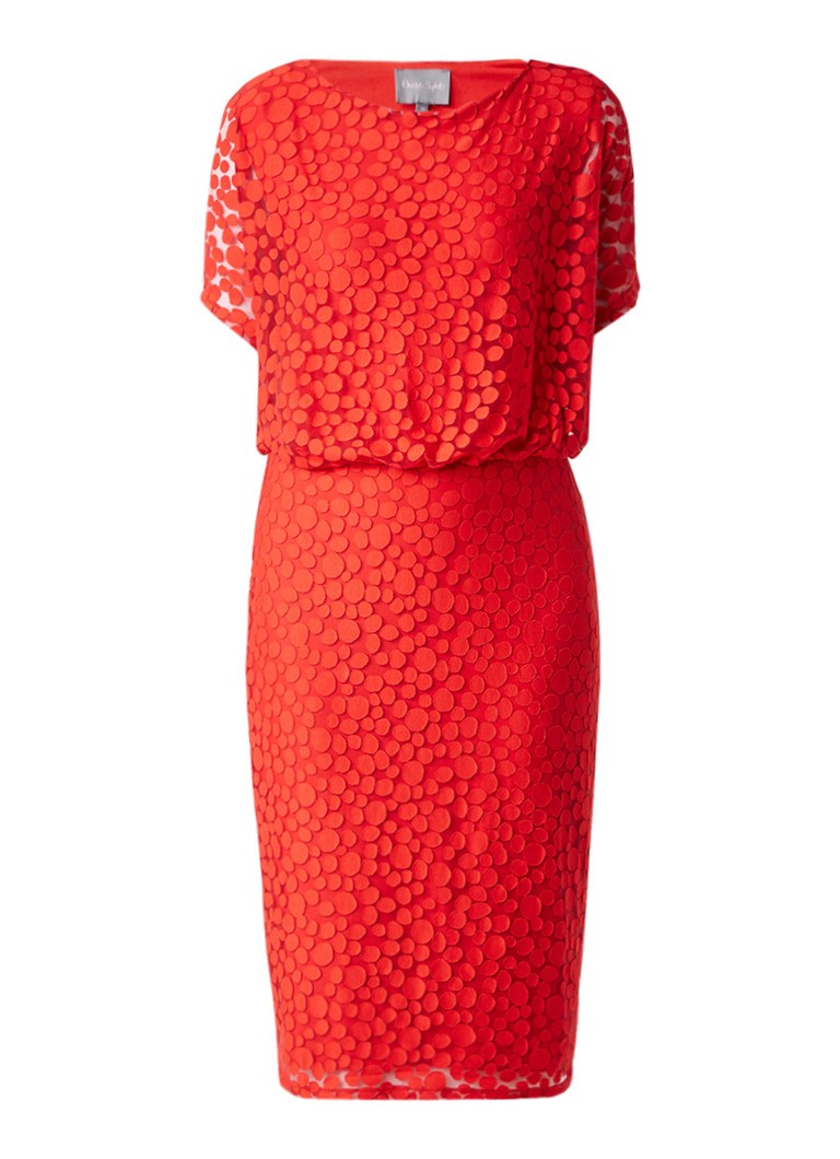 Phase Eight Sandra midi-jurk met overlay en gestipt dessin rood