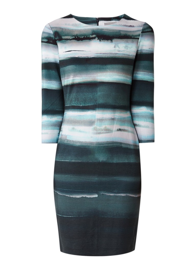 Phase Eight Annika midi-jurk met abstract streepdessin zeegroen