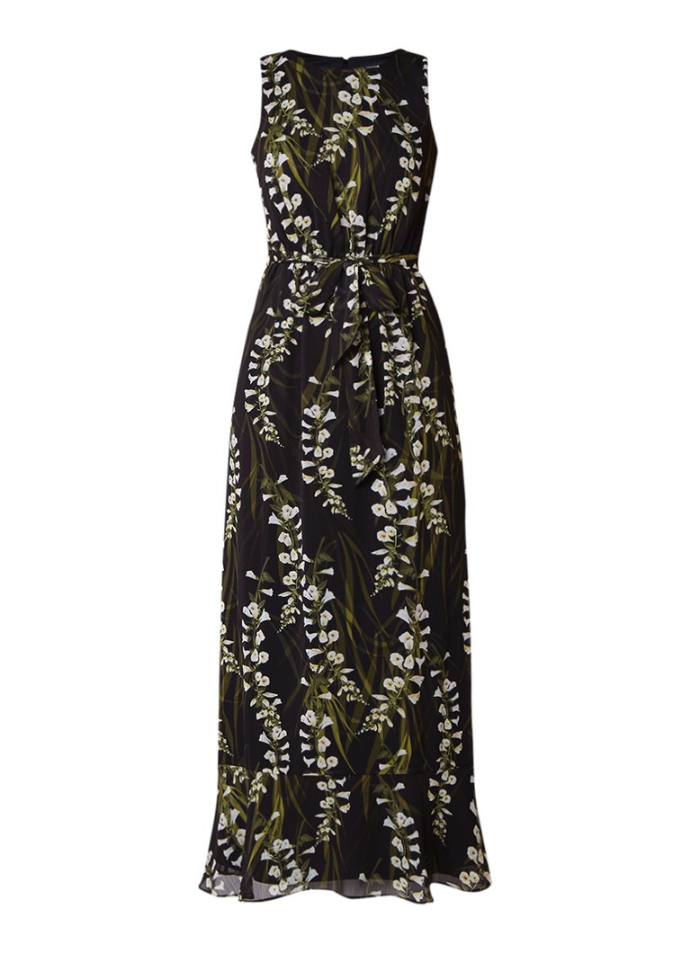 Phase Eight Valencia maxi-jurk met bloemendessin en strikceintuur zwart