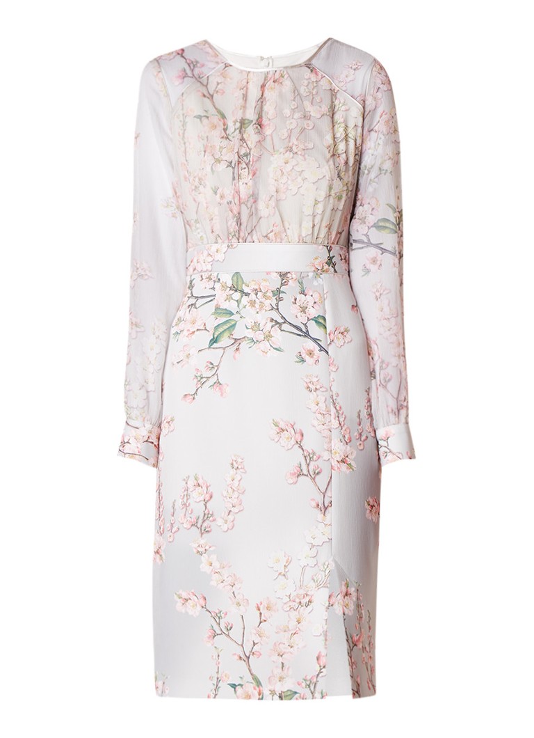 Phase Eight Nissa kokerjurk met crêpe overlay en gebloemd dessin gebroken wit
