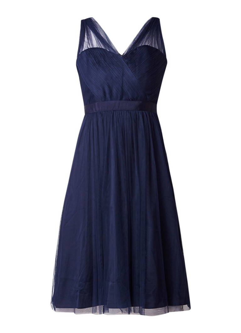 Phase Eight Romy A-lijn jurk met overlay van tule donkerblauw