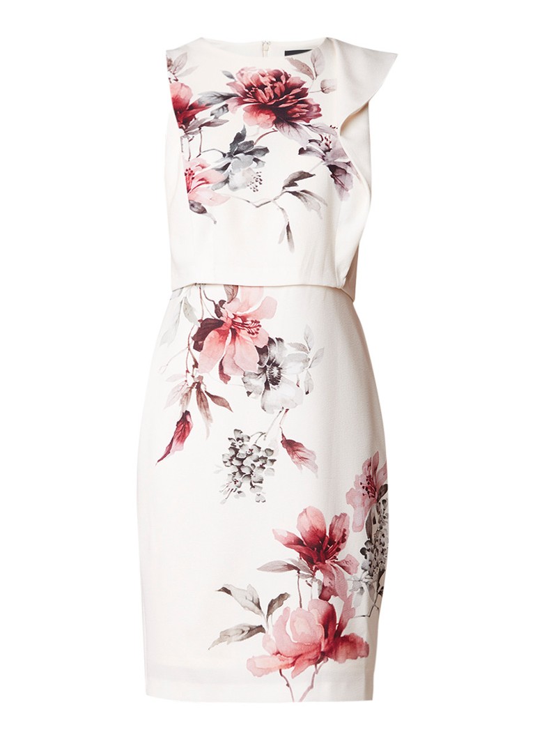 Phase Eight Sandy midi-jurk met overlay en bloemendessin creme