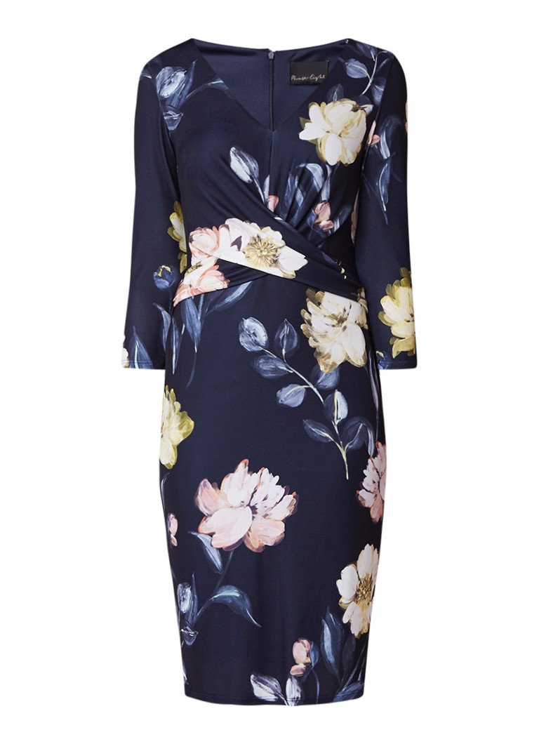 Phase Eight Marina midi-jurk met bloemendessin en tailledetail donkerblauw