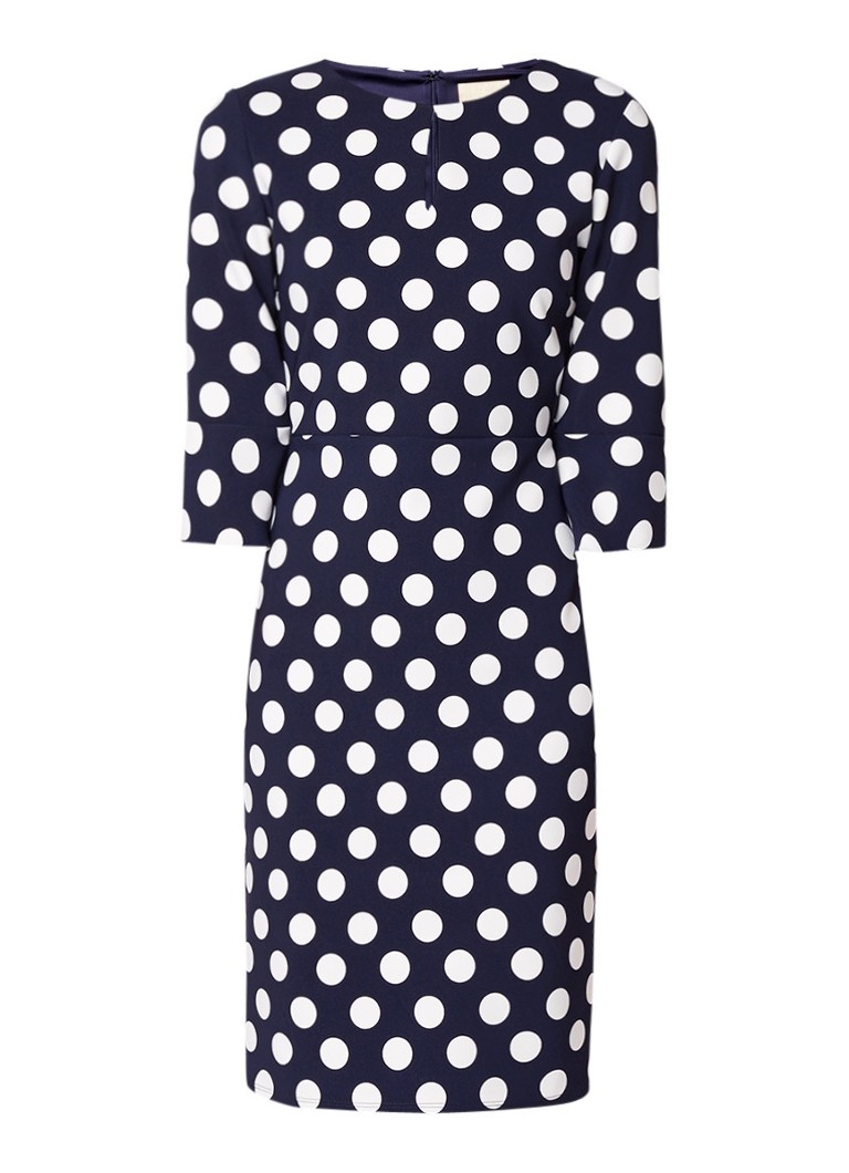 Phase Eight Katlyn jurk met trompetmouw en polkadots donkerblauw