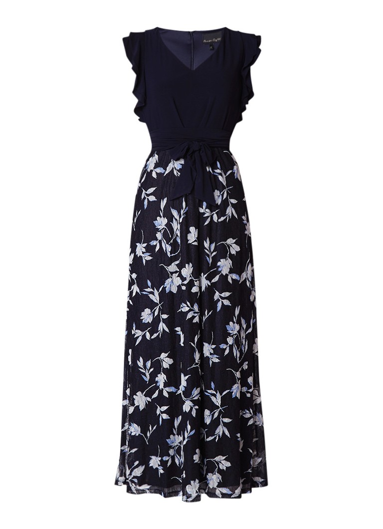 Phase Eight Loretta maxi-dress met bloemendessin en volantmouw donkerblauw