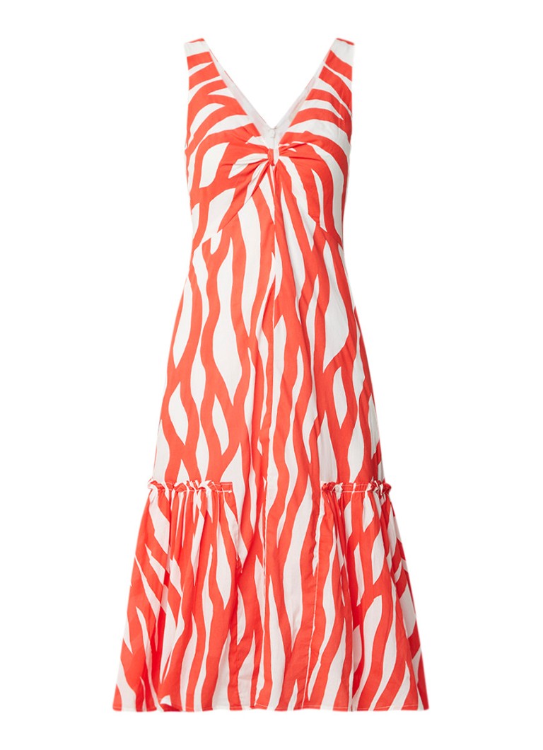 Phase Eight Winona Wave mouwloze midi-jurk met dessin oranjerood