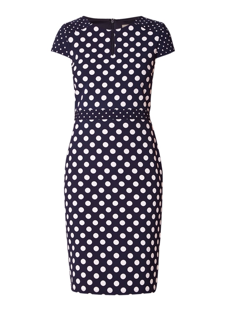 Phase Eight Kailynne kokerjurk met polkadots donkerblauw