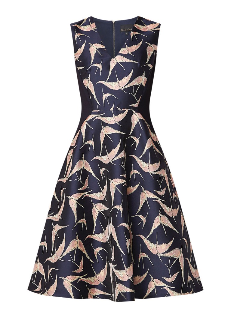 Phase Eight Delaphine mouwloze A-lijn midi-jurk met vogeldessin donkerblauw