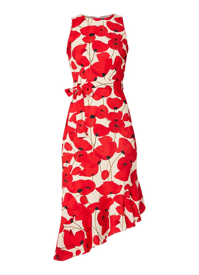 Phase Eight Dorothy asymmetrische jurk met klaprozendessin rood