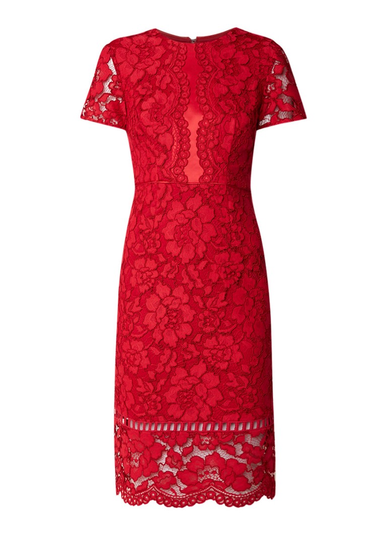 Phase Eight Darena midi-jurk van gebloemd guipure kant rood