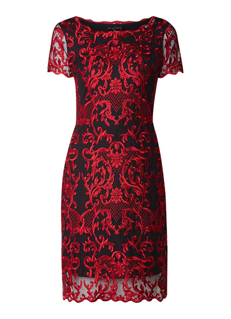 Phase Eight Tatiana midi-jurk met mesh en jacquard dessin donkerrood