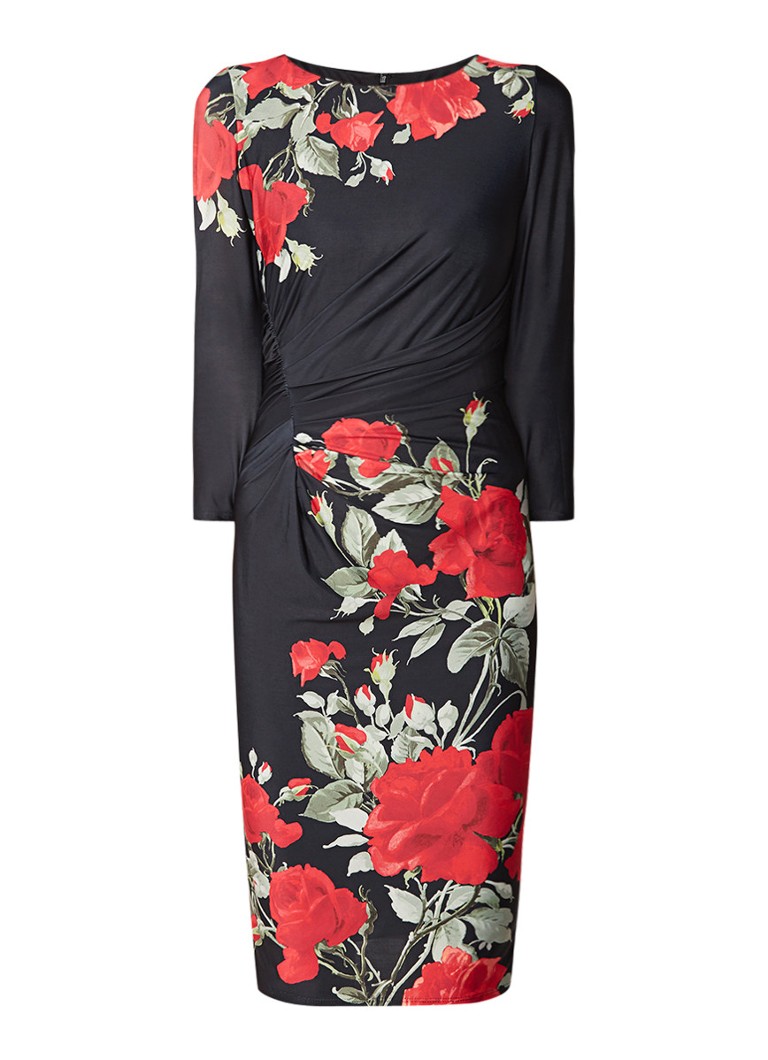 Phase Eight Grace midi-jurk met draperie en bloemendessin zwart